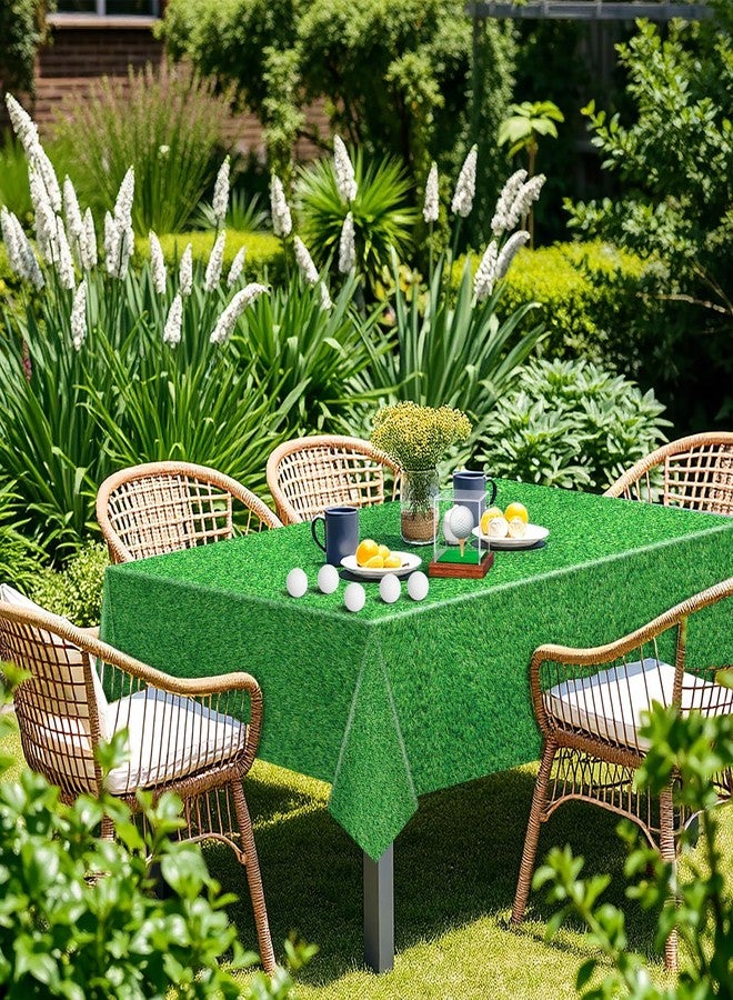 Lemicin 2 Pack Green Grass Tablecloth Golf Table Cloth 54 x 108 Inch Disposable Plastic Grass Tablecloth for Golf Birthday Party Games Decoration Outdoor Picnics Dining Rectangle Table Cover - Image 4