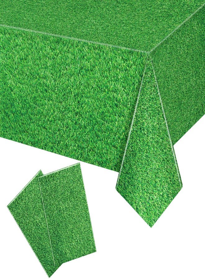 Lemicin 2 Pack Green Grass Tablecloth Golf Table Cloth 54 x 108 Inch Disposable Plastic Grass Tablecloth for Golf Birthday Party Games Decoration Outdoor Picnics Dining Rectangle Table Cover - Image 1