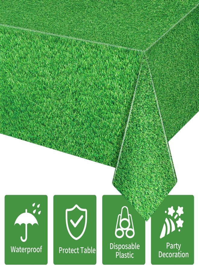 Lemicin 2 Pack Green Grass Tablecloth Golf Table Cloth 54 x 108 Inch Disposable Plastic Grass Tablecloth for Golf Birthday Party Games Decoration Outdoor Picnics Dining Rectangle Table Cover - Image 3