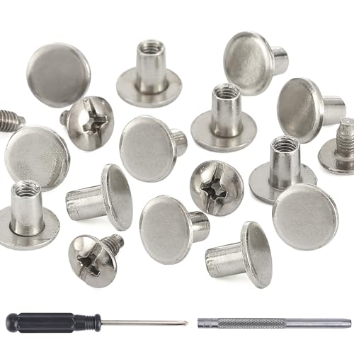 YORANYO 150 Sets 8MM Chicago Screws Leather Rivets for Fabric Chicago Binding Screws Buttons Metal Studs Rivets for Decorate and Repair Belts Bags Shoes Purse Dog Collar Leather Craft Silver - Image 1