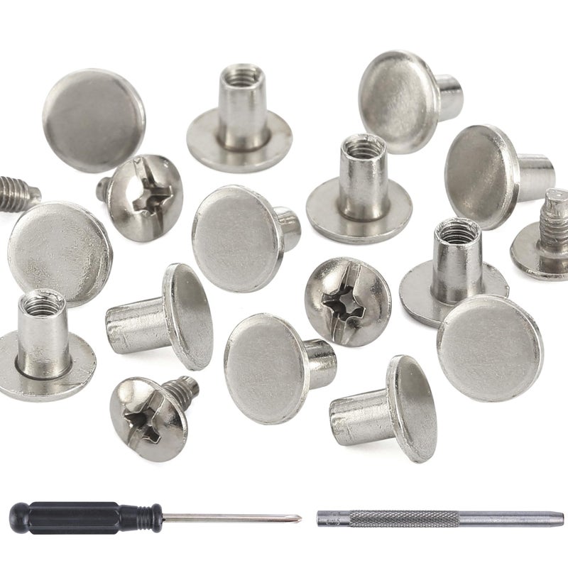 YORANYO 150 Sets 8MM Chicago Screws Leather Rivets for Fabric Chicago Binding Screws Buttons Metal Studs Rivets for Decorate and Repair Belts Bags Shoes Purse Dog Collar Leather Craft Silver - Image 3