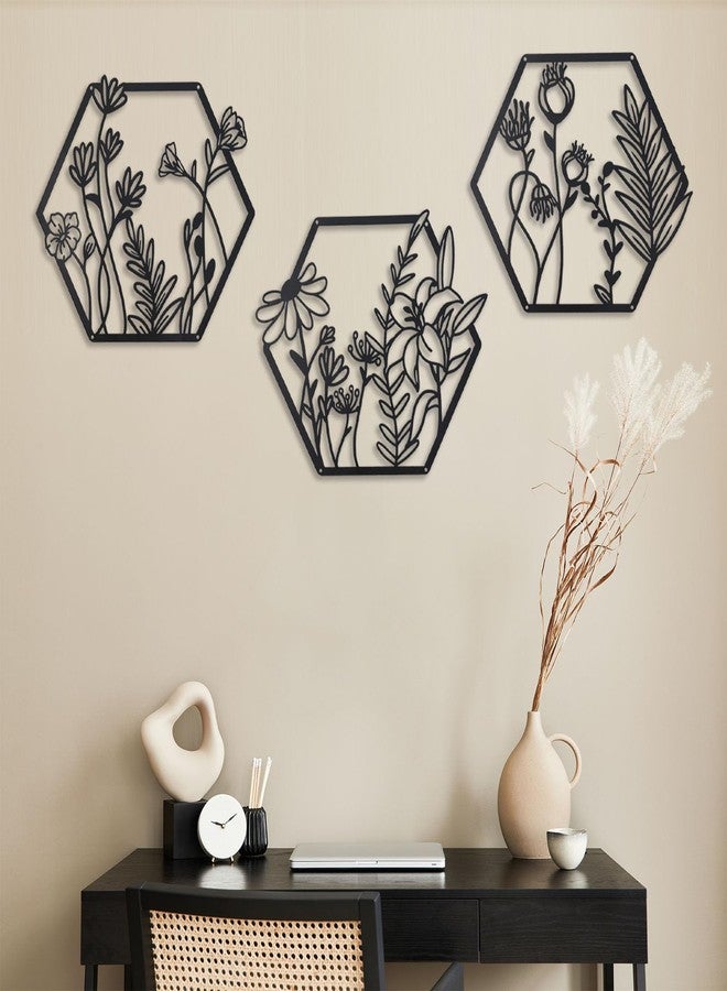 OYEFLY 3 Pcs Metal Flower Wall Decor,Flower Art Wall Decor,Farmhouse Wall Decor (Black) - Image 4