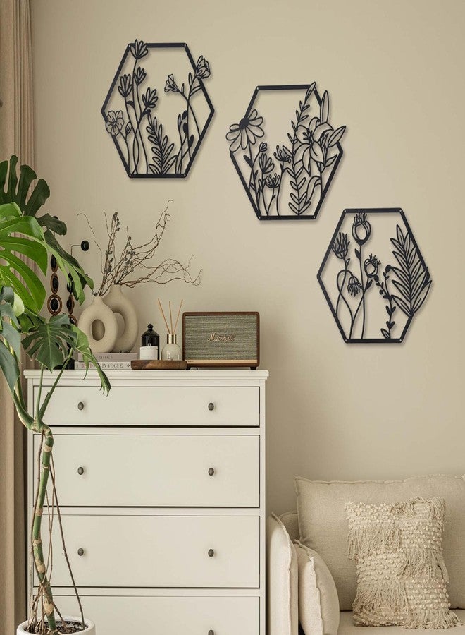 OYEFLY 3 Pcs Metal Flower Wall Decor,Flower Art Wall Decor,Farmhouse Wall Decor (Black) - Image 5
