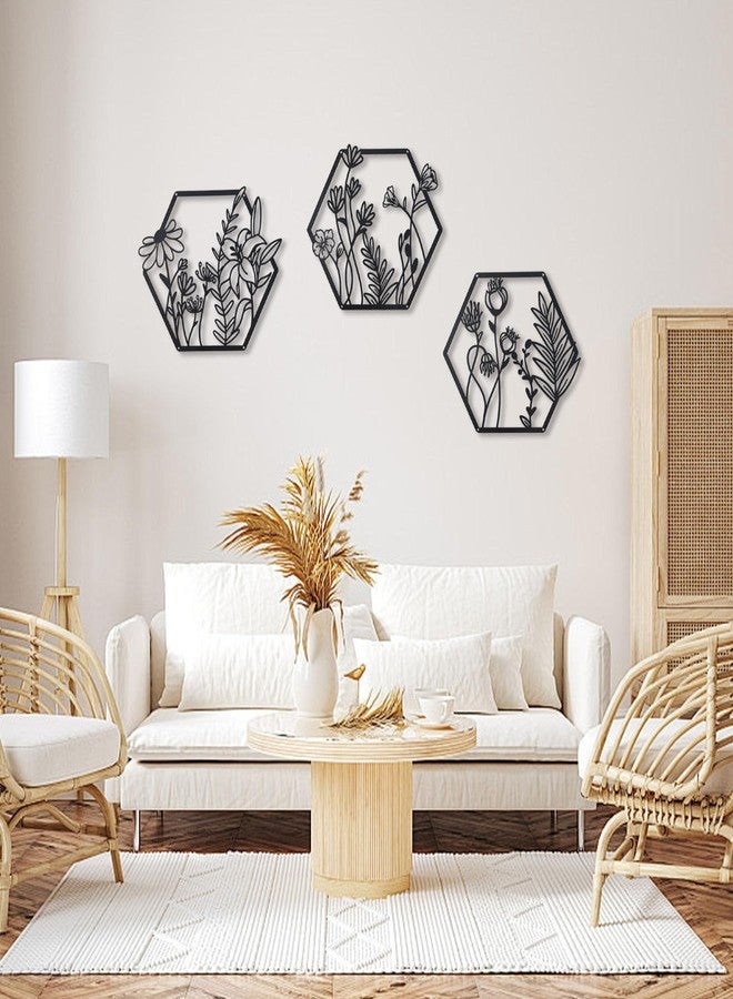 OYEFLY 3 Pcs Metal Flower Wall Decor,Flower Art Wall Decor,Farmhouse Wall Decor (Black) - Image 3
