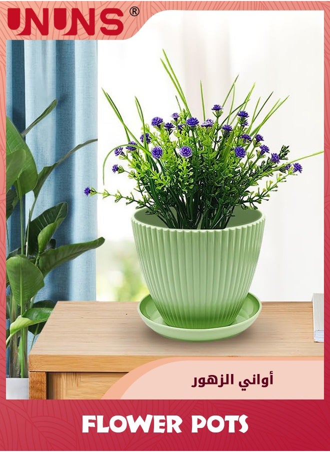 UNUNS 6 Pack Plastic Flower Pot,Plant Planters With Drainage Holes And Trays For Indoor Plants,Outdoor Planter Pot,6 Different Sizes,Resin Decorative Garden Pots Planters,Green  - Image 4