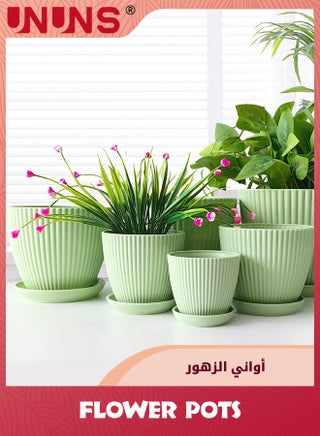6 Pack Plastic Flower Pot,Plant Planters With Drainage Holes And Trays For Indoor Plants,Outdoor Planter Pot,6 Different Sizes,Resin Decorative Garden Pots Planters,Green - view 5