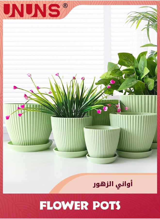 UNUNS 6 Pack Plastic Flower Pot,Plant Planters With Drainage Holes And Trays For Indoor Plants,Outdoor Planter Pot,6 Different Sizes,Resin Decorative Garden Pots Planters,Green  - Image 5
