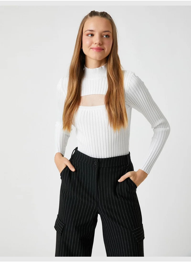 كوتون Knitwear Cut Out Detail Half Turtleneck Sweater