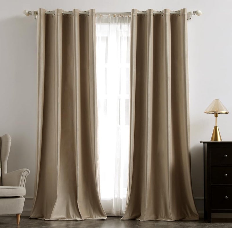 MIULEE Beige Velvet Curtains for Bedroom 2 Panel Set 88 Inch Drop Curtains Soft Elegent Home Decor Velvet Curtain Living Room Sun Blocking Room Darkening Thermal Eyelet Curtain 55x88 Inch