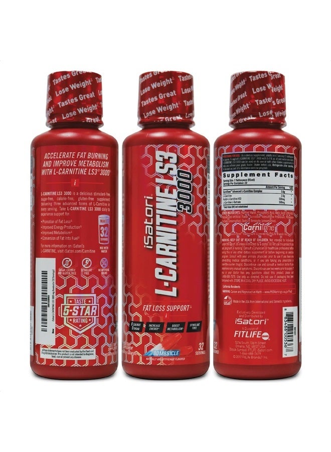 iSatori L-Carnitine LS3 3000، L-Carnitine سائل مع أسيتيل L-Carnitine، L-Carnitine L-Tartrate، خالٍ من المنشطات قبل التمرين، خالٍ من السعرات الحرارية والسكر والغلوتين وصديق للكيتو، بنكهة القنبلة (32 وجبة) - Image 3