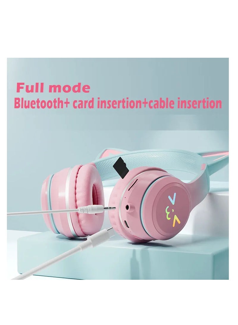 MOCOM Gradient Cat Ear Bluetooth Headset - Wireless Over Ear Headphones with RGB Lights and Long Battery Life - Image 2