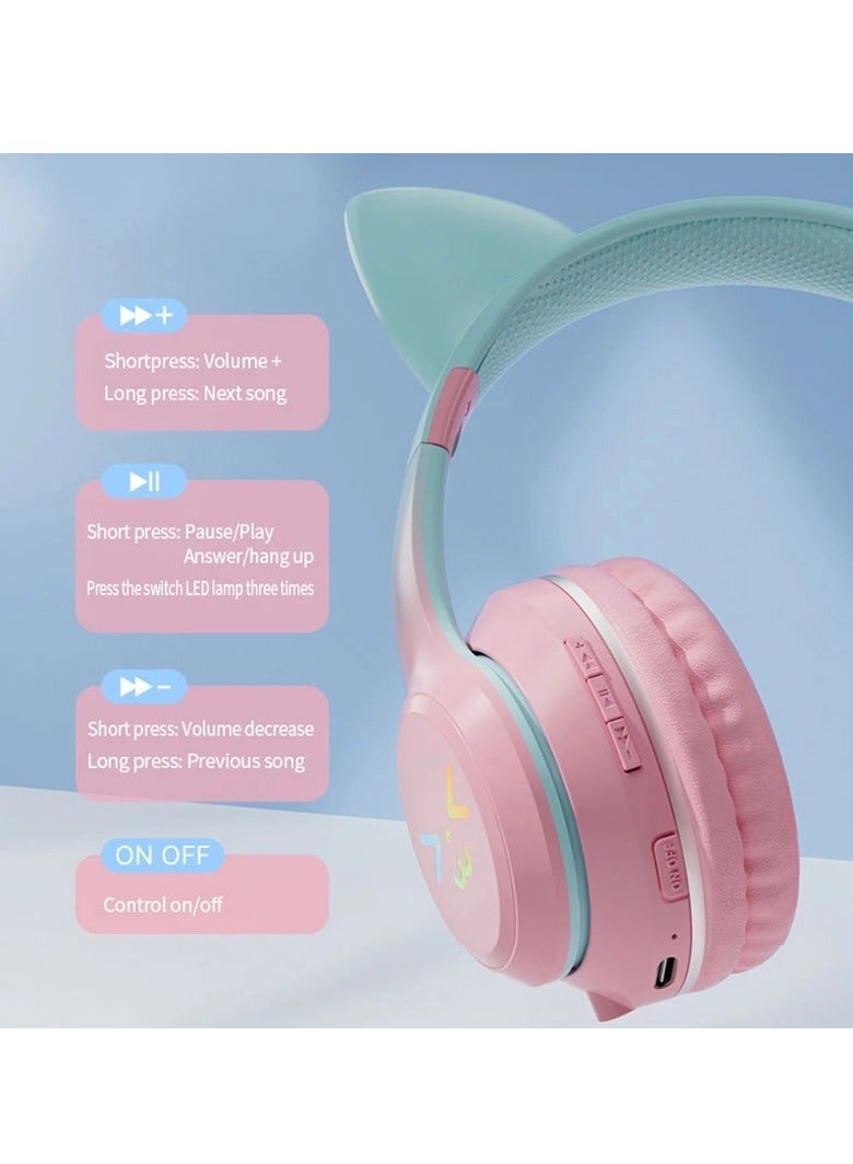 MOCOM Gradient Cat Ear Bluetooth Headset - Wireless Over Ear Headphones with RGB Lights and Long Battery Life - Image 3