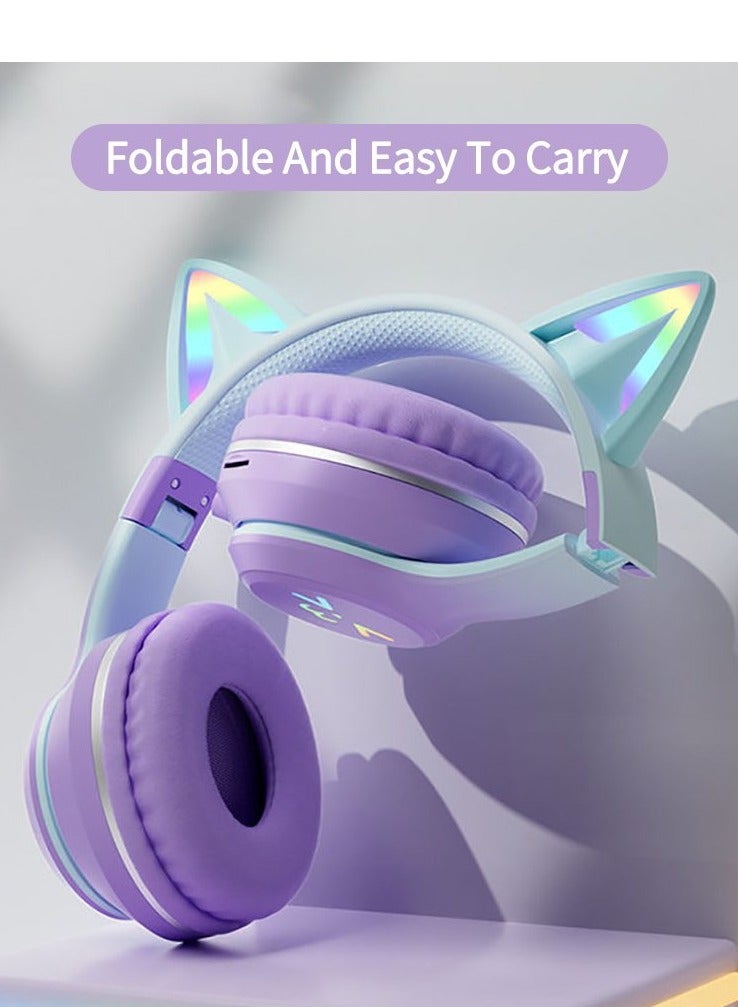 MOCOM Gradient Cat Ear Bluetooth Headset - Wireless Over Ear Headphones with RGB Lights and Long Battery Life - Image 4