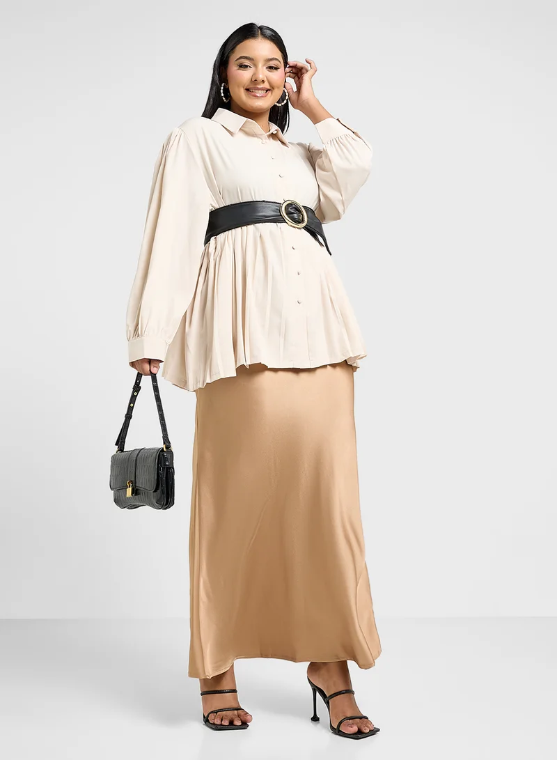 Ella Plus Button Shirt With Pleats