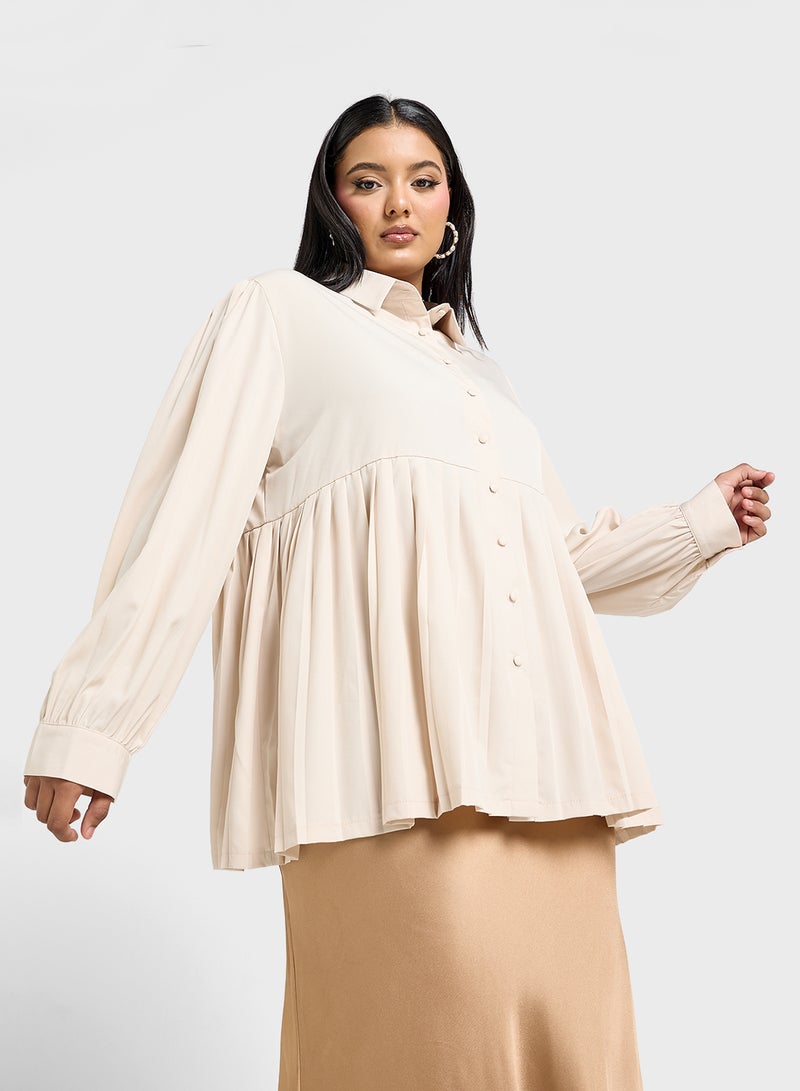 Ella Plus Button Shirt With Pleats - Image 1