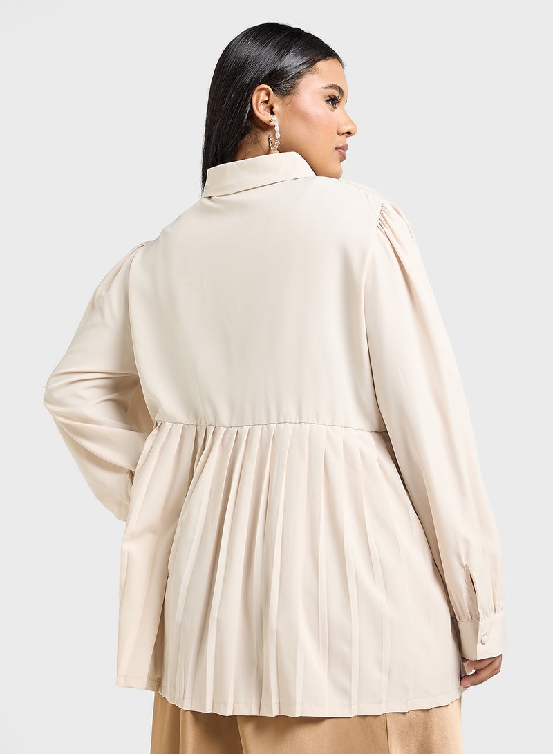 Ella Plus Button Shirt With Pleats - Image 2