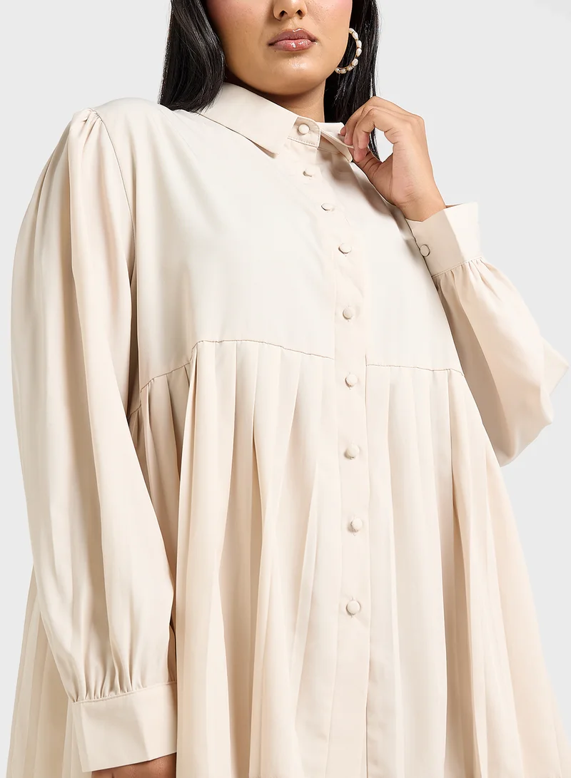 Ella Plus Button Shirt With Pleats