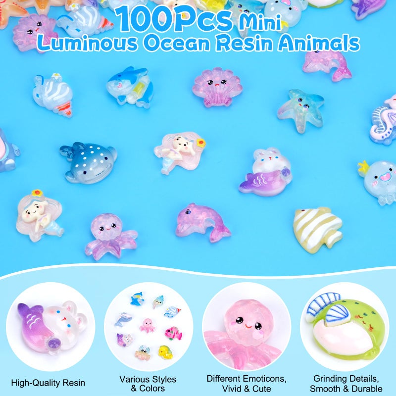 Hysagtek Mini Ocean Resin Animals Blind Bags - 100 Pcs Luminous Tiny Sea Animals Glow in The Dark Miniature Figurines Aquarium Decor for DIY Fish Tank Potted Christmas Dollhouse Decor Xmas Gift - Image 5