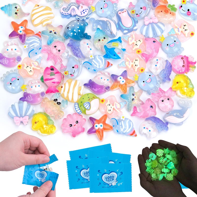 Hysagtek Mini Ocean Resin Animals Blind Bags - 100 Pcs Luminous Tiny Sea Animals Glow in The Dark Miniature Figurines Aquarium Decor for DIY Fish Tank Potted Christmas Dollhouse Decor Xmas Gift - Image 1