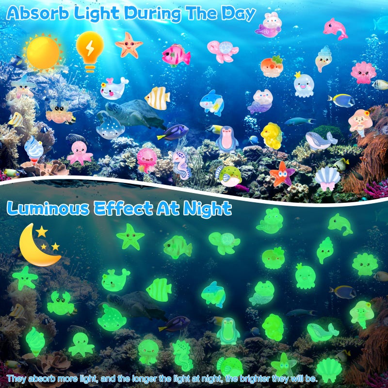 Hysagtek Mini Ocean Resin Animals Blind Bags - 100 Pcs Luminous Tiny Sea Animals Glow in The Dark Miniature Figurines Aquarium Decor for DIY Fish Tank Potted Christmas Dollhouse Decor Xmas Gift - Image 3