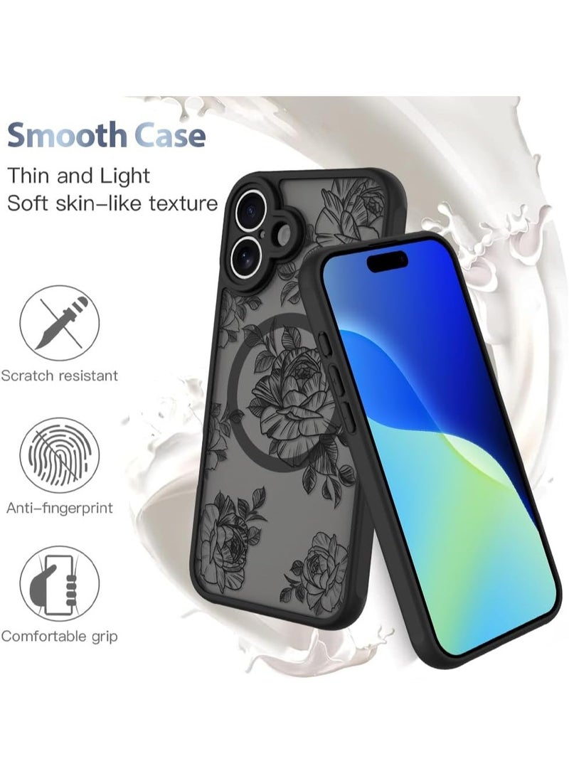 عام غطاء iPhone 16 [متوافق مع MagSafe] بتصميم زهري أسود، حافظة نسائية من TPU ناعم مضادة للصدمات، خلفية صلبة مضادة للصدمات، حافظة واقية نحيفة مغناطيسية - Image 4