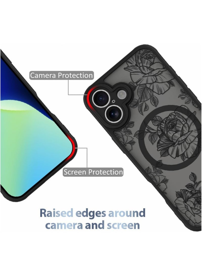 عام غطاء iPhone 16 [متوافق مع MagSafe] بتصميم زهري أسود، حافظة نسائية من TPU ناعم مضادة للصدمات، خلفية صلبة مضادة للصدمات، حافظة واقية نحيفة مغناطيسية - Image 5