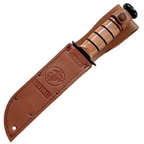 KA-BAR سكين قتال ثابتة KA-BAR USMC بطول 7" نقطة مشبك 1095 كروم-فان بطبقة مسحوق سوداء مقبض جلد متراص أسود/بني - Image 2