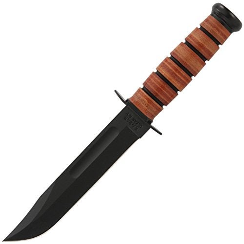 KA-BAR سكين قتال ثابتة KA-BAR USMC بطول 7" نقطة مشبك 1095 كروم-فان بطبقة مسحوق سوداء مقبض جلد متراص أسود/بني - Image 3