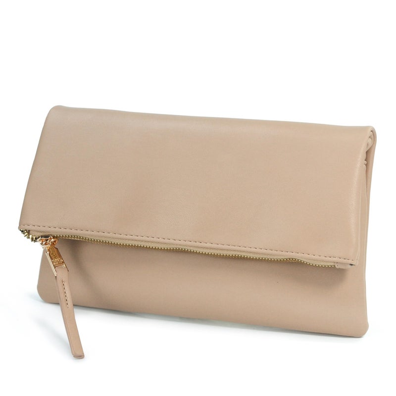 Hoxis Women's Zipper Foldover Clutch Vegan Leather Envelope Cross body Bag with Chain Strap (Nude) - Image 1