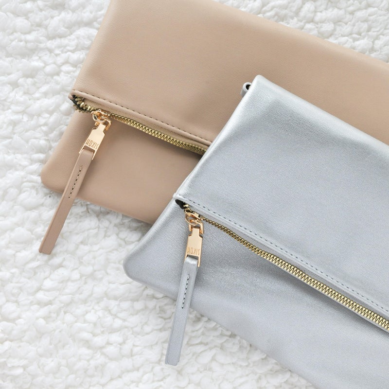 Hoxis Women's Zipper Foldover Clutch Vegan Leather Envelope Cross body Bag with Chain Strap (Nude) - Image 5