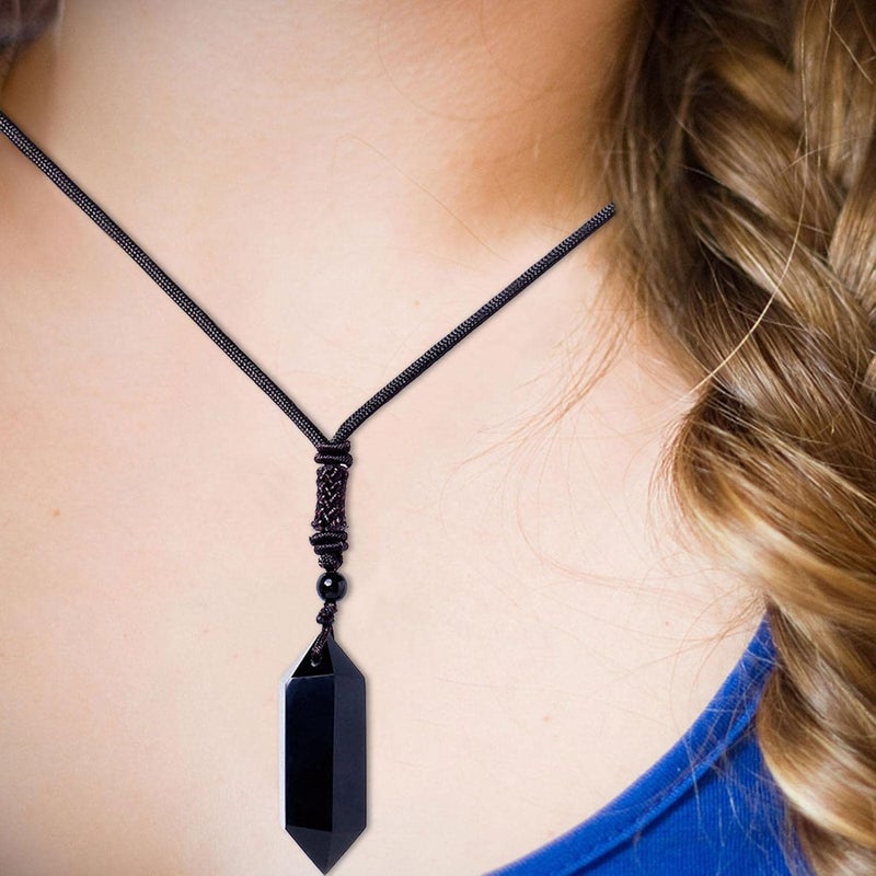 windforgecraft 10 Pointed Crystal Necklace, Healing Crystal Necklace, Fabulous Gemstone Necklaces for Women, Hexagonal Pointed Obsidian Crystals Strop-au - Image 2