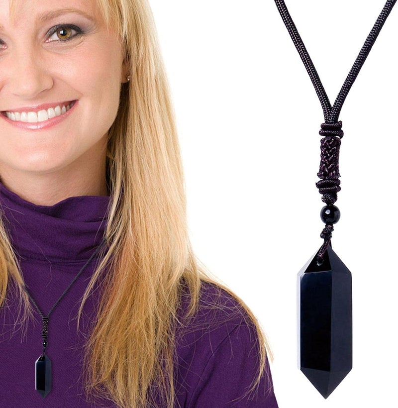 windforgecraft 10 Pointed Crystal Necklace, Healing Crystal Necklace, Fabulous Gemstone Necklaces for Women, Hexagonal Pointed Obsidian Crystals Strop-au - Image 1