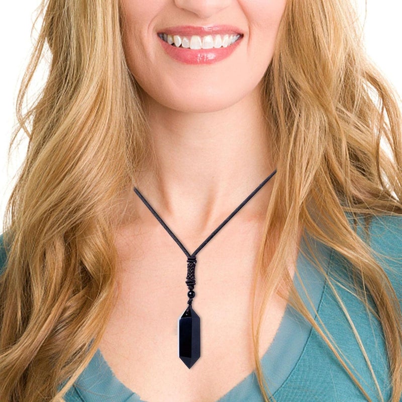 windforgecraft 10 Pointed Crystal Necklace, Healing Crystal Necklace, Fabulous Gemstone Necklaces for Women, Hexagonal Pointed Obsidian Crystals Strop-au - Image 4