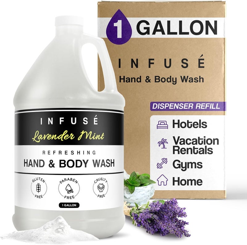 1-Shoppe All-in-Kit HandBody Wash  Infuse Lavender Mint Hotel  1 Gallon  For Hospitality  Vacation Rentals to Refill Dispensers  Single Gallon