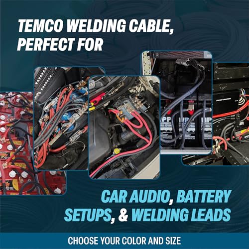 TEMCo Industrial كابل لحام TEMCo 2/0 قياس AWG بطول 10 أقدام باللون الأسود + 10 أقدام باللون الأحمر مصنوع من النحاس النقي في الولايات المتحدة الأمريكية - كابل بطارية ثقيل الوزن للطاقة الشمسية، العاكس، السيارة، RV، الشاحنة - Image 4