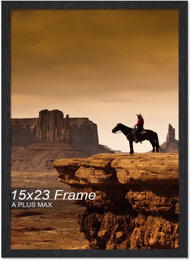 A PLUS MAX 15x23 Picture Frame, Black Engineered Wood Frame for 15 x 23 Inch Picture Poster Photo, Light Weight 15 by 23 Frame with Wood-grain for Wall - 1 Pack/Black/15 x23 - Image 1