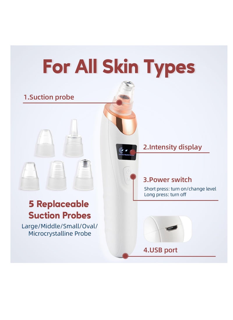 Pore Vacuum Blackhead Remover Vacuum Electric Pore Cleaner with 5 Probes & 3 Level and LED Display Blackhead Extractor for Face and Nose Includes Blackhead Remover Tool Kit