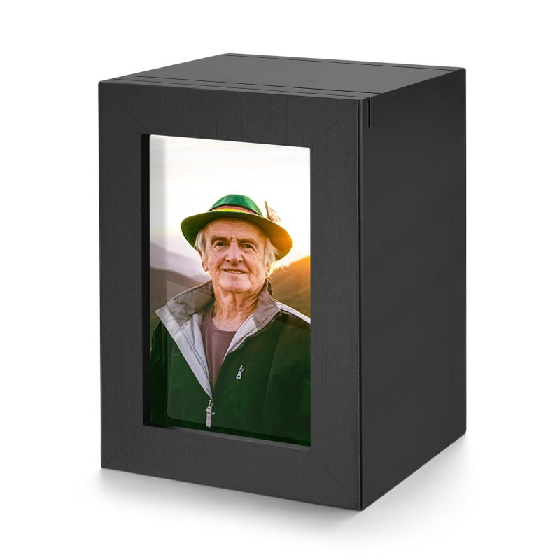 SOITIS Small Wood Urn for Human Ashes, Cremation Ashes Urns Black with Photo Frame - Mini Memorial Wood Urns Box, Decorative Keepsake Urn for Women Men - Small Size Urn - Image 1