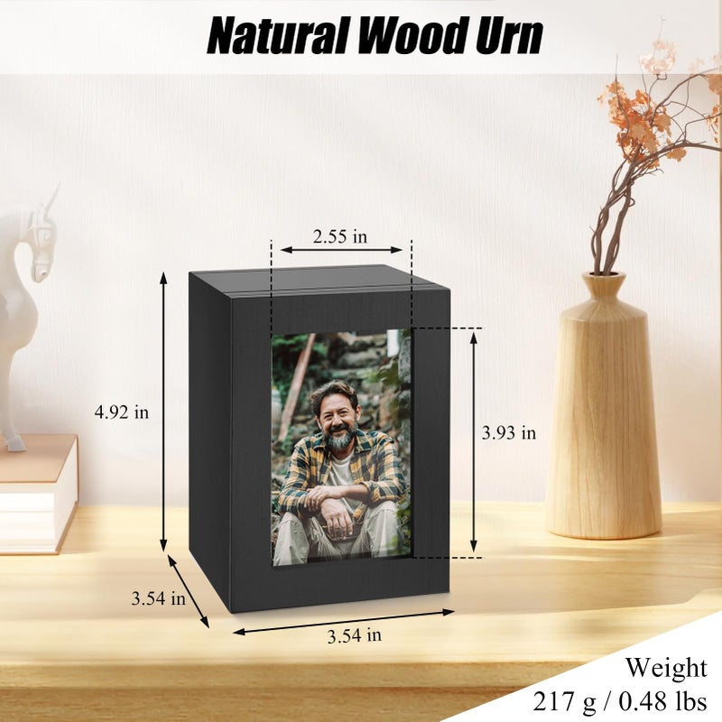 SOITIS Small Wood Urn for Human Ashes, Cremation Ashes Urns Black with Photo Frame - Mini Memorial Wood Urns Box, Decorative Keepsake Urn for Women Men - Small Size Urn - Image 2