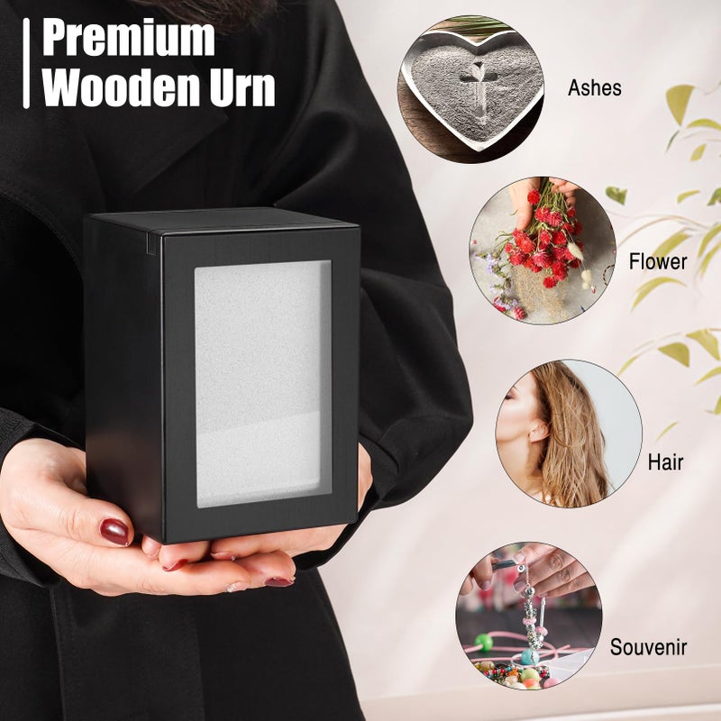 SOITIS Small Wood Urn for Human Ashes, Cremation Ashes Urns Black with Photo Frame - Mini Memorial Wood Urns Box, Decorative Keepsake Urn for Women Men - Small Size Urn - Image 3