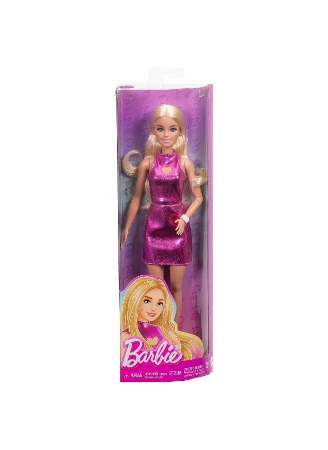 Barbie - Barbie Fashionistas Metallic Pink Heart Dress Blonde Hair Doll (30 cm) - Image 1