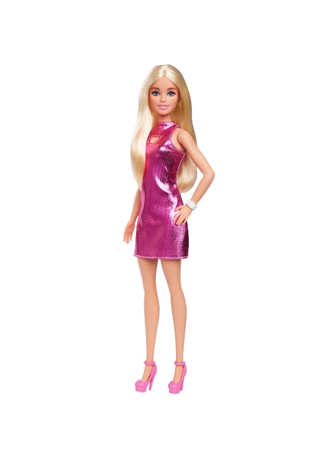 Barbie - Barbie Fashionistas Metallic Pink Heart Dress Blonde Hair Doll (30 cm) - Image 1