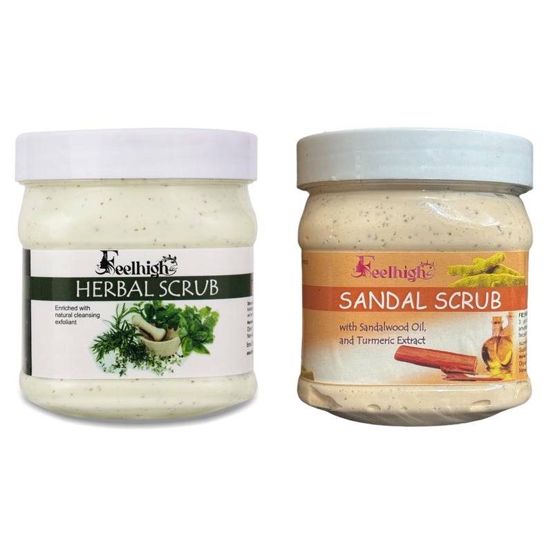 FEELHIGH Face  Body Herbal Scrub Helps to Hydration to the skin Enriched Natural Cleansing Exfoliant500ml And Sandal Scrub Enriched with Turmeric Extract 500ml Men Woman - Image 1