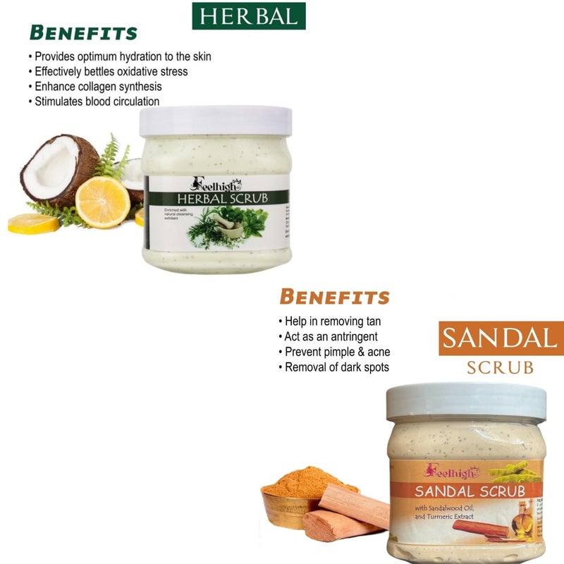 FEELHIGH Face  Body Herbal Scrub Helps to Hydration to the skin Enriched Natural Cleansing Exfoliant500ml And Sandal Scrub Enriched with Turmeric Extract 500ml Men Woman - Image 2