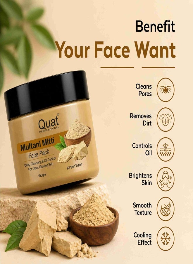 Quat Professional Multani Mitti Face Pack, Deep Cleansing & Oil Control, for Clear Glowing Skin, All Skin Types (100gm) - Image 2