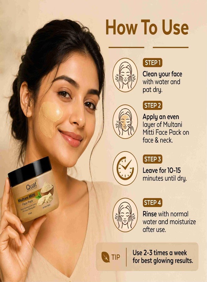 Quat Professional Multani Mitti Face Pack, Deep Cleansing & Oil Control, for Clear Glowing Skin, All Skin Types (100gm) - Image 3