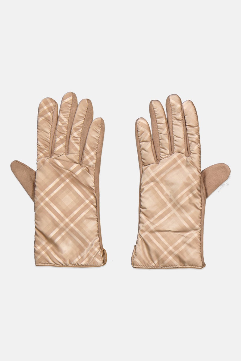 Justin Gregory Women 1 Pair Plaid Puffer Gloves, Tan - Image 1