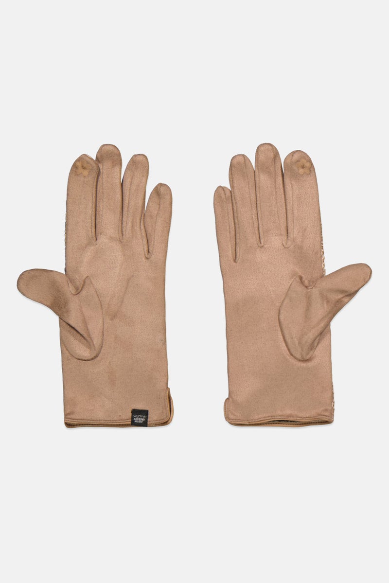 Justin Gregory Women 1 Pair Plaid Puffer Gloves, Tan - Image 2