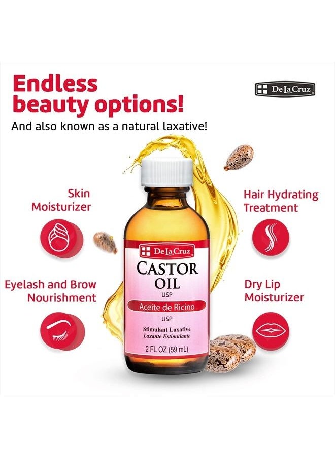 De La Cruz Castor Oil - 100% Pure Expeller Pressed Castor Oil for Nourishing Skin, Hair, Eyelashes, and Eyebrows - Natural Laxative USP Grade, 2 FL Oz  - Image 3