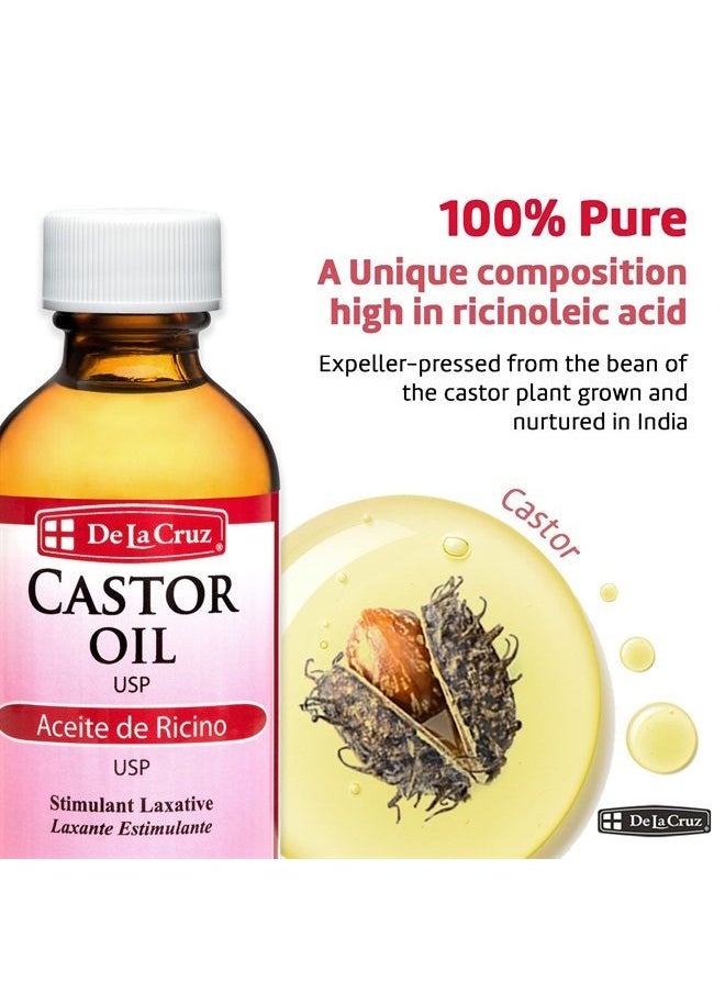 De La Cruz Castor Oil - 100% Pure Expeller Pressed Castor Oil for Nourishing Skin, Hair, Eyelashes, and Eyebrows - Natural Laxative USP Grade, 2 FL Oz  - Image 2